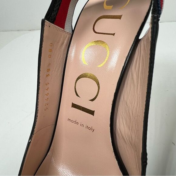GUCCI WEB SLINGBACK BLACK LEATHER 3.25" HEELS PUMP SHOES 38.5 / US 8.5 - Picture 6 of 10